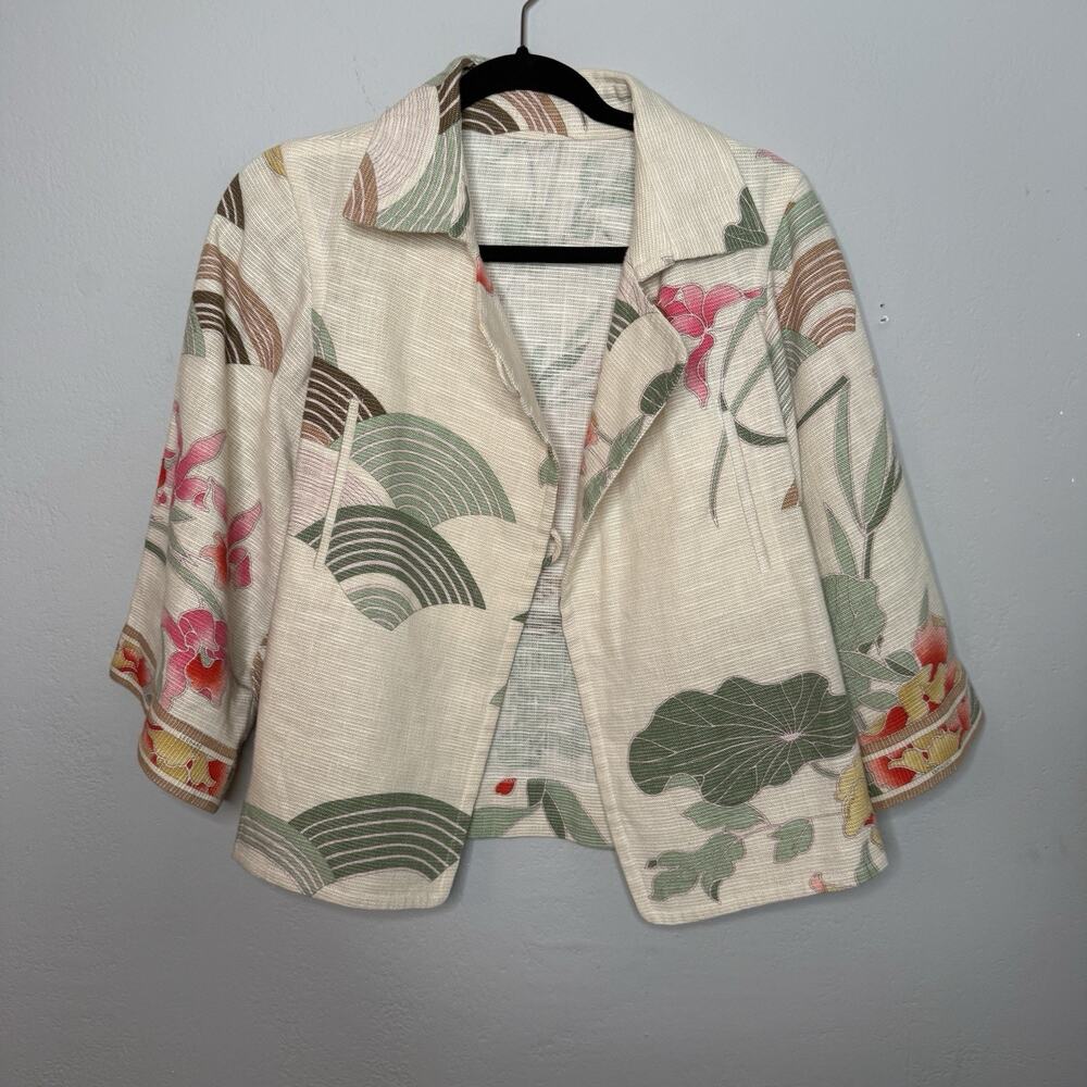 Vintage Leonard Paris Luxury Cape Blazer‎ Linen Blend Floral Chic S/M Luxury - Picture 6 of 12
